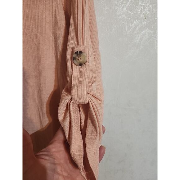 Como Vintage Womens Top Roll Sleeve Button Neck sz L Lightweight Pink - Picture 5 of 7